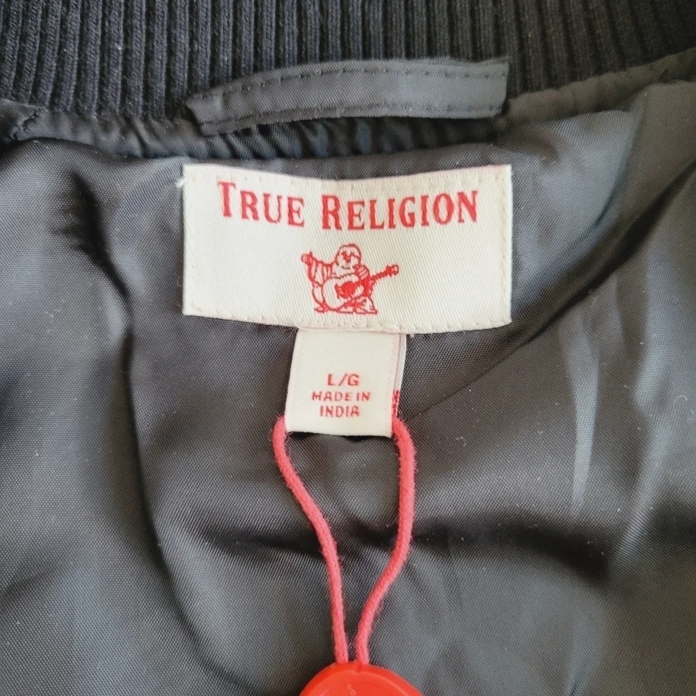 True Religion Black Wool Blend Varsity Jacket